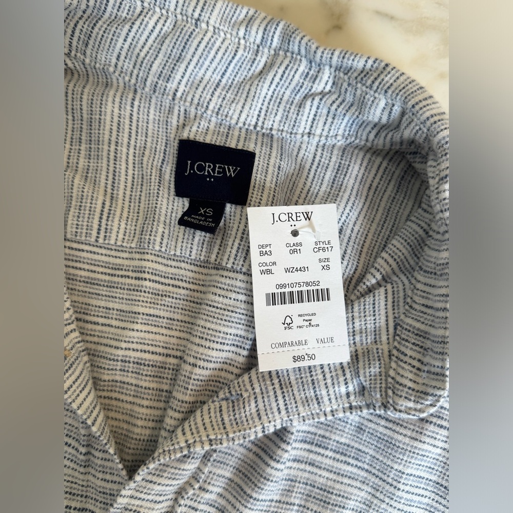 NWT J Crew Slub Dobby Striped Button Up Shirt Size XS Long Sleeve White Blue - Picture 6 of 8